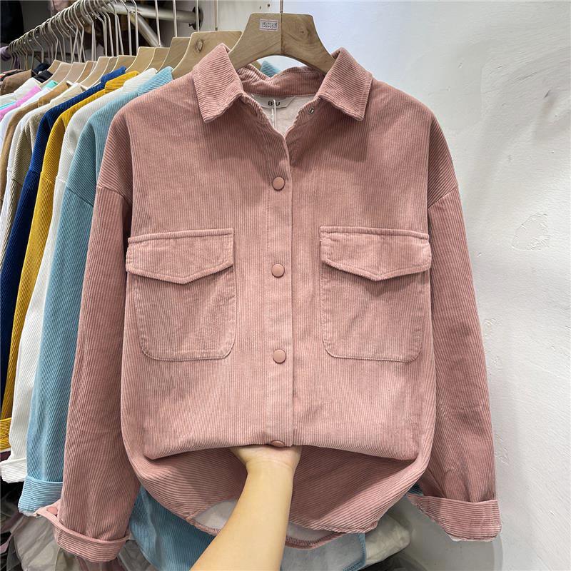 Women's Velvet Corduroy Shirt Jacket - Simple & Fashionable, Perfect for Spring and Autumn