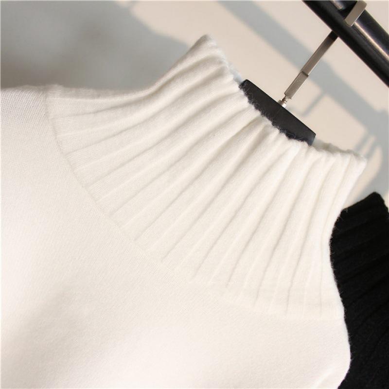 Black White Autumn Winter Sweaters Women Soft Thick Loose Fit Knitted Pullovers Long Sleeve Turtleneck Sweater