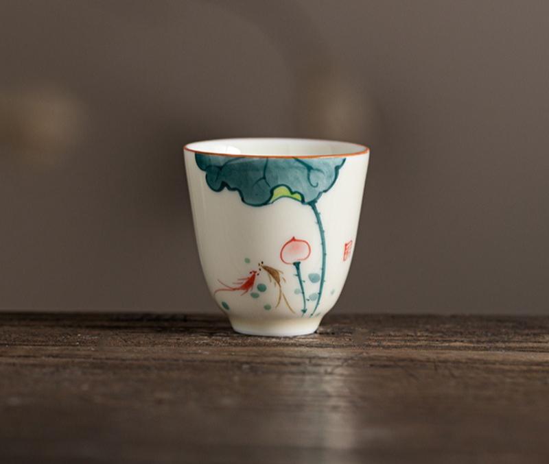 Handbemalte Keramik-Teetasse Unterglasur Blau Lotus Bambus Orchidee Teezeremonie Tasse Chinesisches Gongfu Tee-Set