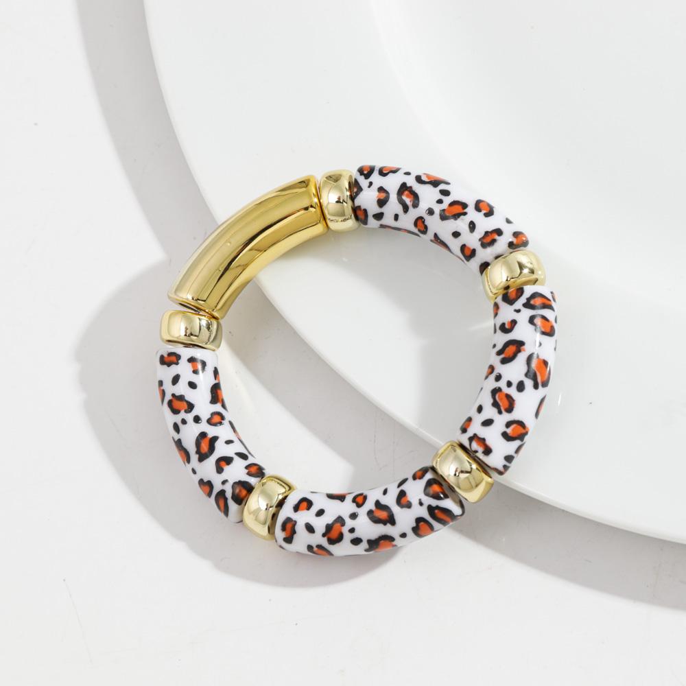 Leopard Colorful Bamboo Curved Tube Bracelets for Women Men Punk Resin Thick Beaded Elastic Stackable Bangles Retro Jewelry Gift