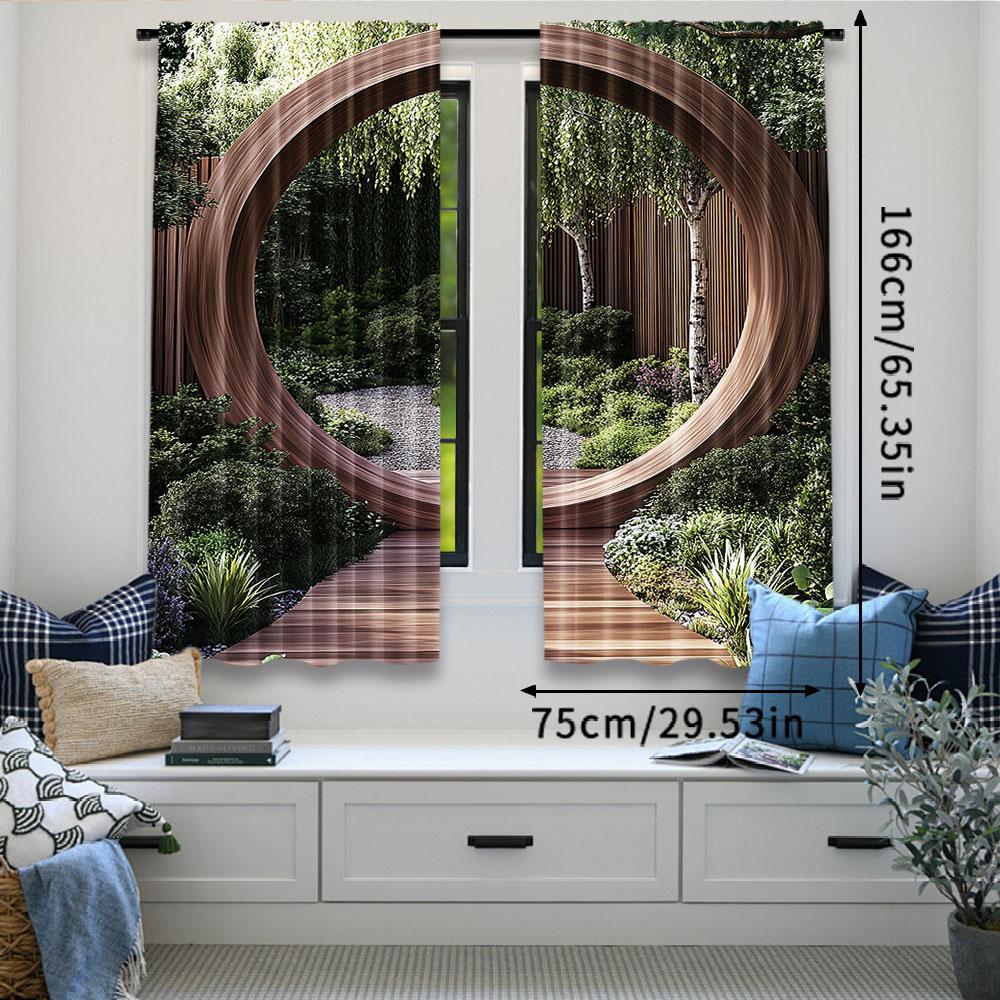 2Pcs Japanese Curtain A Round Rustic Doorway And Gate Opening Sublime Habitat Natural Scenery For Bedroom Living Room And Dining