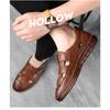 Fashion Summer Hollow Flat Head Roman Style Men's Sandals Designer New Fashion Slip-on Soft Leather Casual Outdoor Walk Men's Shoes