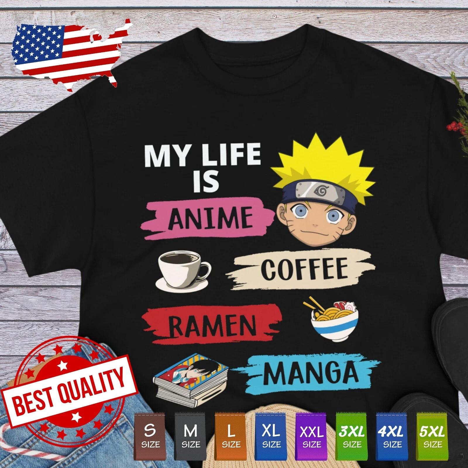 Funny Kawaii Naruto Tee Anime Ramen Manga Coffee T Shirt Japan Otaku Cosplay XL