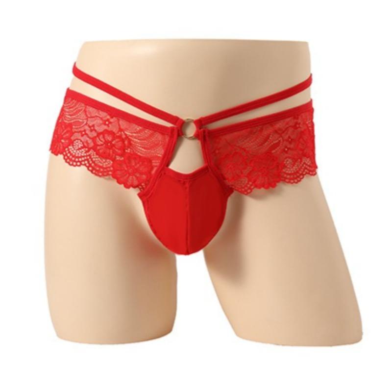 Sissy Lingerie Mens Sexy Lace See Through Skirted G-Strings Girly Underwear Bulge Pouch T-Back Thong Gay Crossdress Underpant