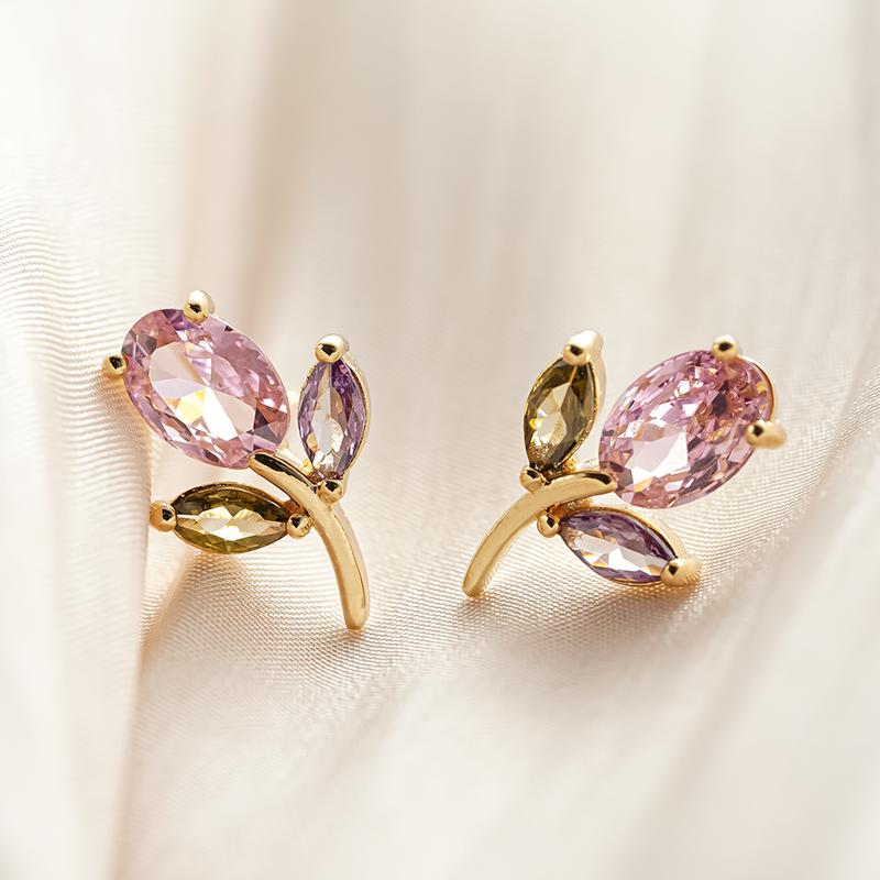 Xiaomi Huitan Flower Design Women Stud Earrings Aesthetic Wedding Party Fresh Style Accessories Inlaid Sparkling CZ Gold Color Jewelry