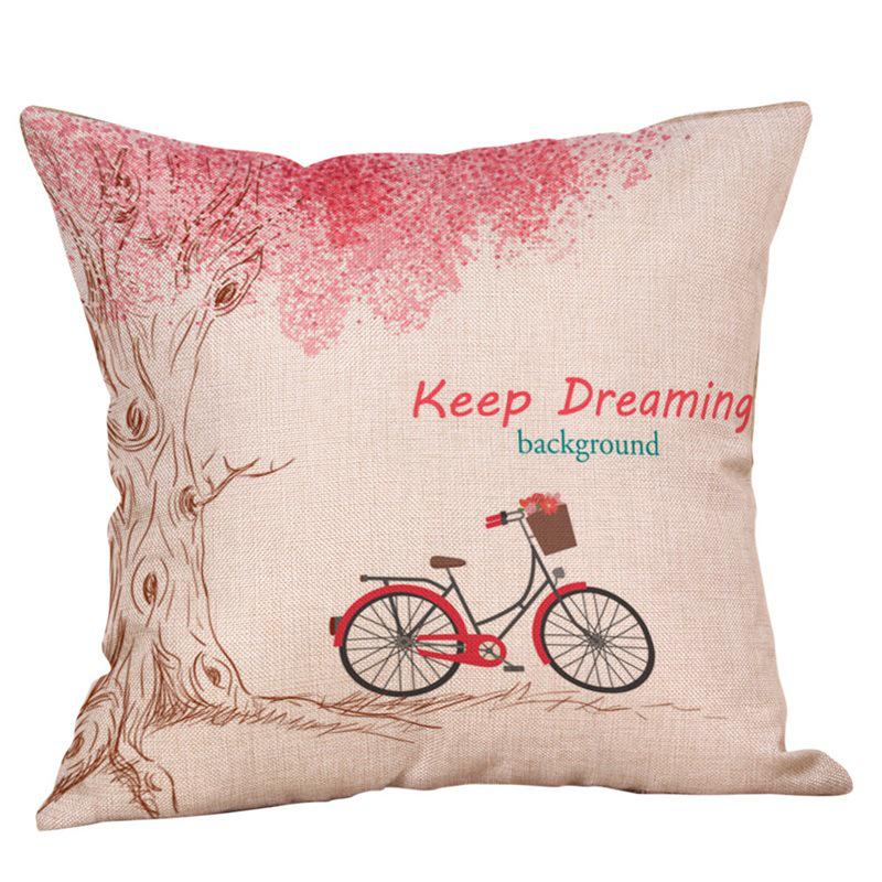 Bicycle Pattern Digital Print Pillowcase Linen Throw Cushion Cover