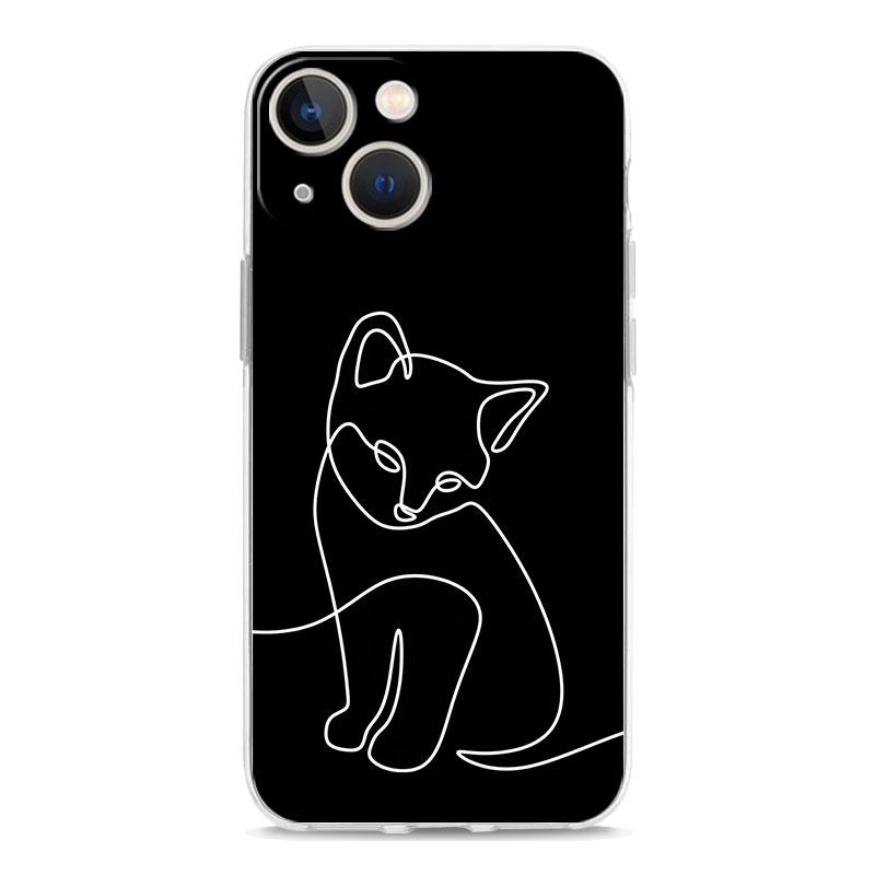 Phone Case For iPhone 17 Cases iPhone Air 16 15 12 13 14 Pro Max 7 8 Plus 16Pro iPhone11 Soft Cover Cat Line Black Cats