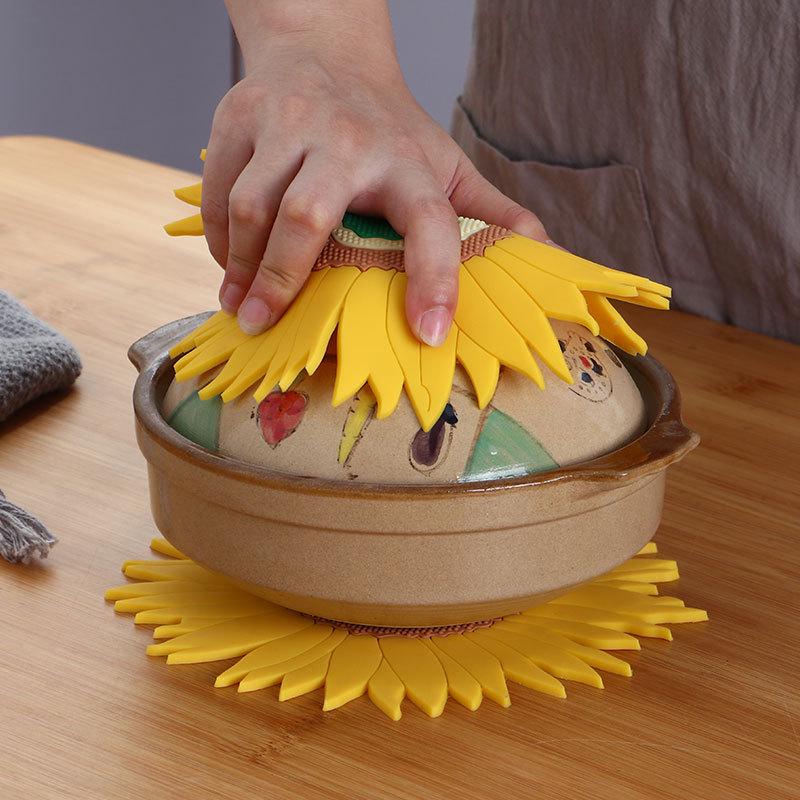 Silikon-Topfuntersetzer Topfmatte Sonnenblume Pfanne Topfhalter Hitzebeständig Rutschfest Heißes Geschirr Untersetzer für Küche Esstisch Arbeitsplatte
