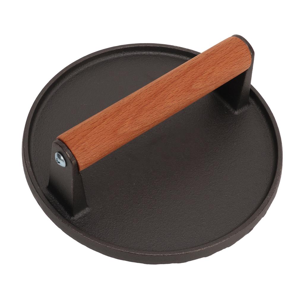 Prasa do burgerów Okrągła żelazna prasa do grilla z drewnianą rączką do bekonu steka mięsa kanapki