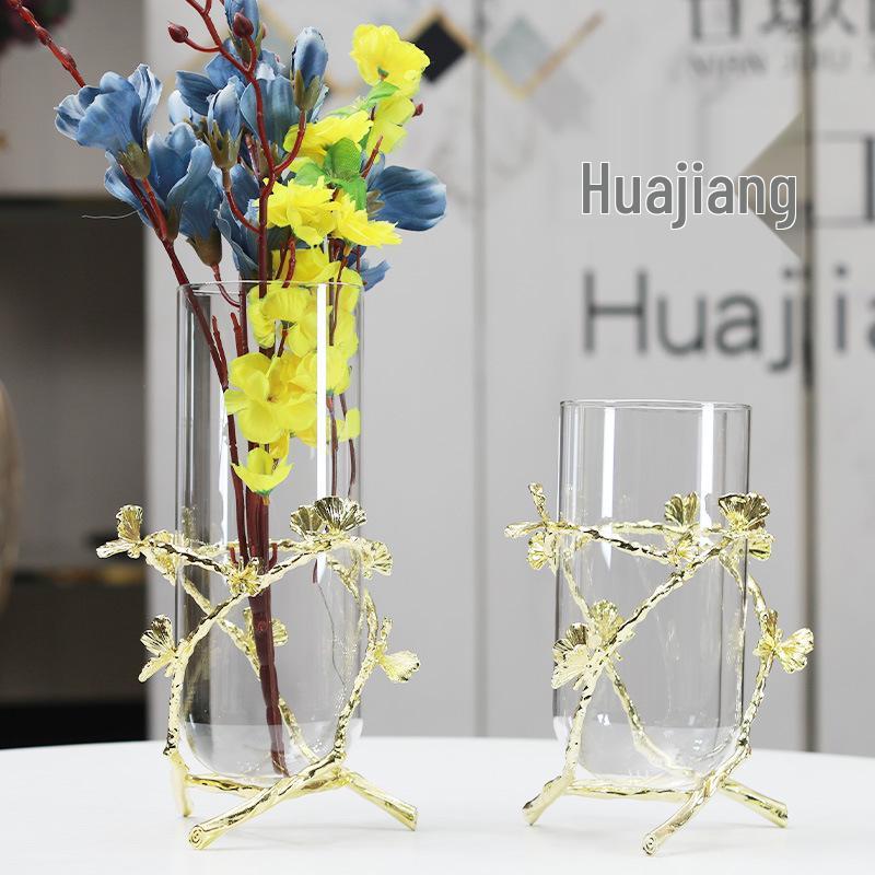 Modern Gold Metal Glass Vase for Dining Table or TV Cabinet