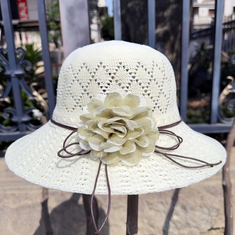 Flowers Decoration Beach Hat Foldable Design Bucket Hat Casual Straw Hat  Sun Protection