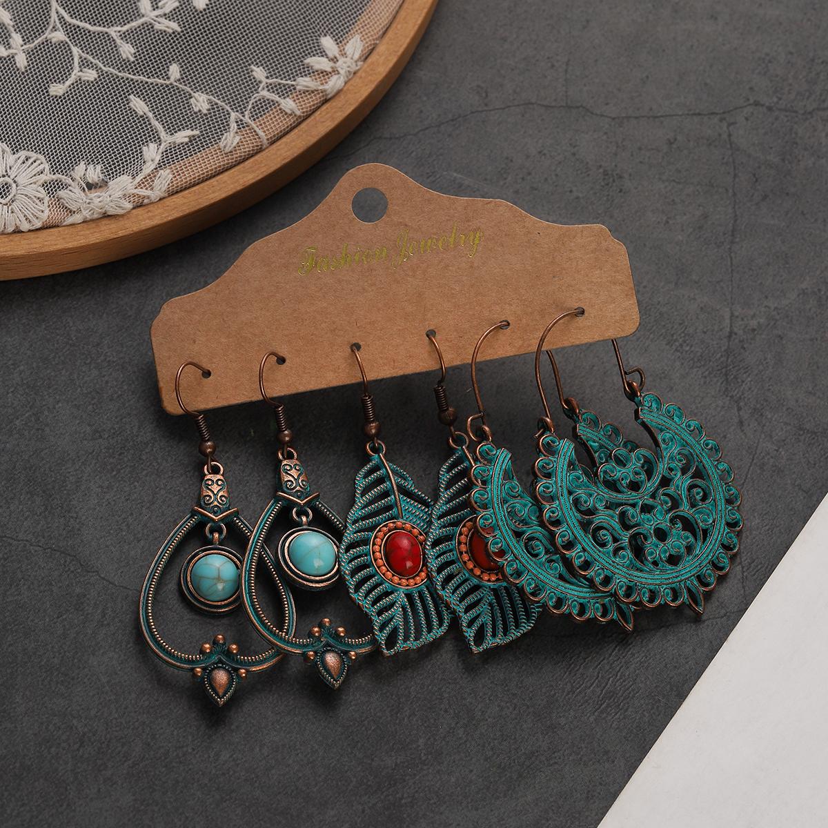 

Винтажные 2024 Наборы серег Pendientes Этнические Бронзовые Геометрические Треугольные Круглые Серьги-подвески Женские Металлические С кисточками Циркон