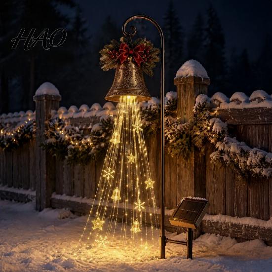 Warm White Yard Illuminations Christmas Bell Cascade Solar Light for Decor, Cascading Waterproof Garden Decorative Lamps Stake Lawn Pathway