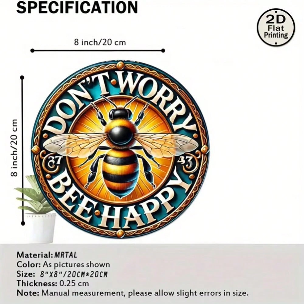 Vintage Bee Happy Metal Tin Sign Farmhouse Wall Art Home Decor Rustic Country