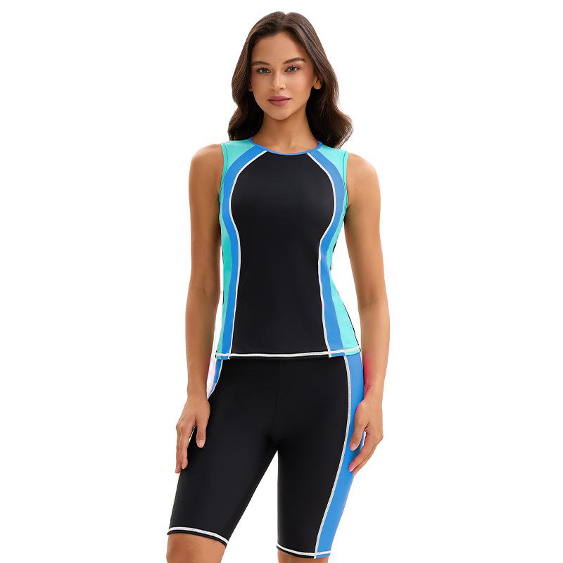 Sleeveless Conservative Split Swimsuit Women's Sexy Color Block Tight Swimsuit