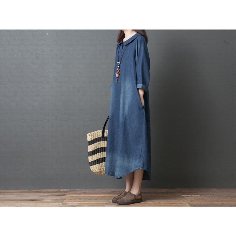Plus Size Denim Shirt Dress - Oversized Women's Tunic Stretch Comfort Workwear to Weekend