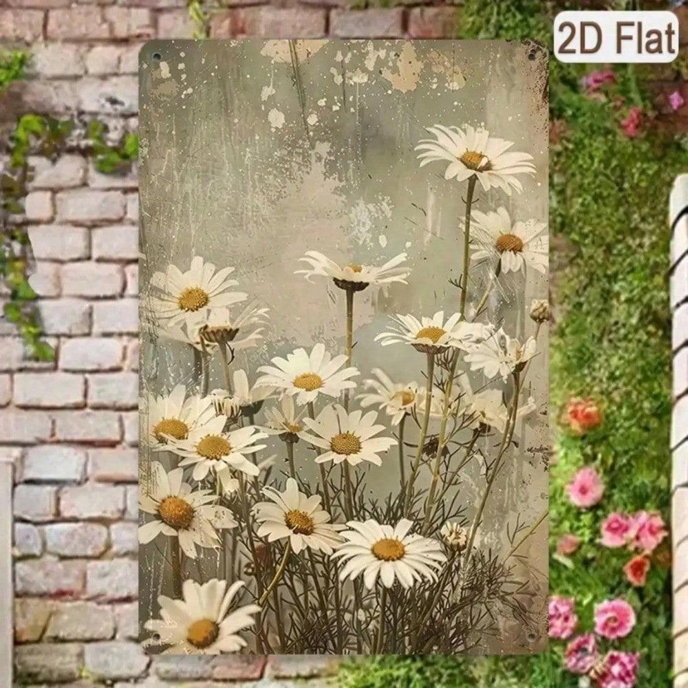 Vintage Daisy Tin Sign 8x12 Inch Floral Wall Art Farmhouse Decor for Living Room Kitchen 20x30 Cm
