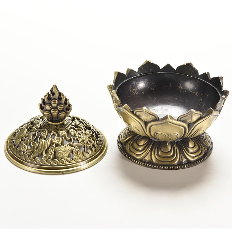 Tibet Sběratelská Bronzová Příznivá Soška ve Tvaru Lotosu Krabička Kadidelnice Censer