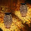 Xidajie Metal Retro Hanging Solar Lights, 2Pack Solar Lanterns With Hollow Patte