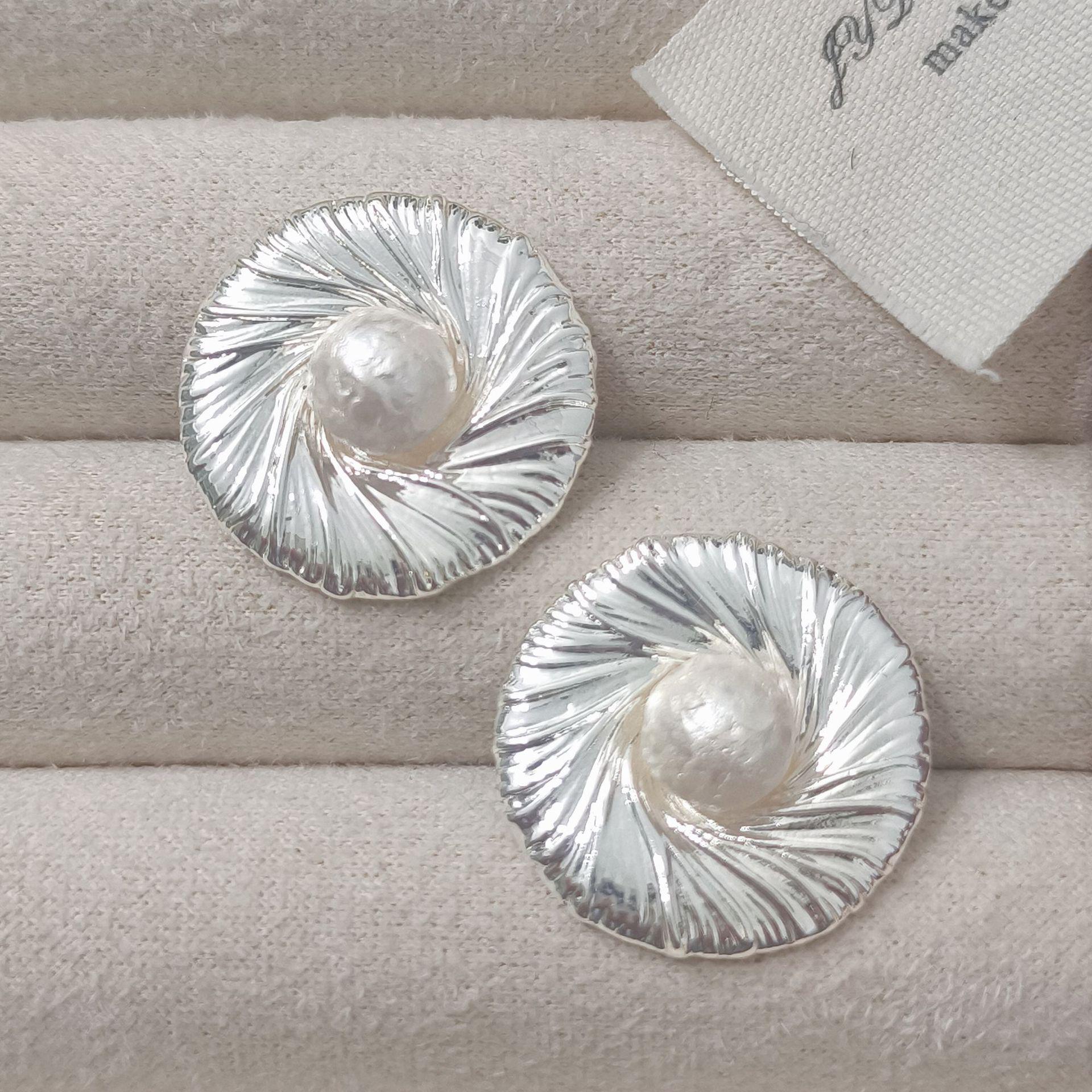 High-End French Lace Pearl Cotton Silver Needle Earrings