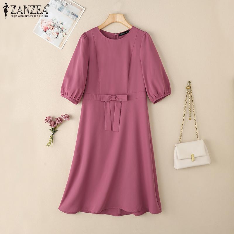 ZANZEA Women Casual Round Neck Loose Half Sleeve Dress