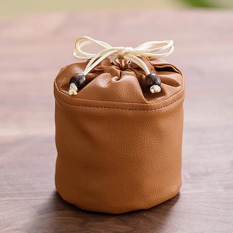 Leder Outdoor Reise Teegeschirr Aufbewahrungstasche Teegeschirr Zuhause Chinesische Teetasse Geschenkpaket Schmuck Teetasse Kordelzugtasche 2025 Neu