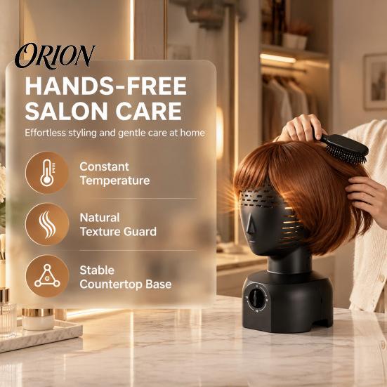 Gentle Heat Wig Dryer Hair Head Stand, 360 degree Automatic Dryer, 5/10/15min 3-Speed Timer, Countertop Styling Station Fast Drying, Simulation Model,