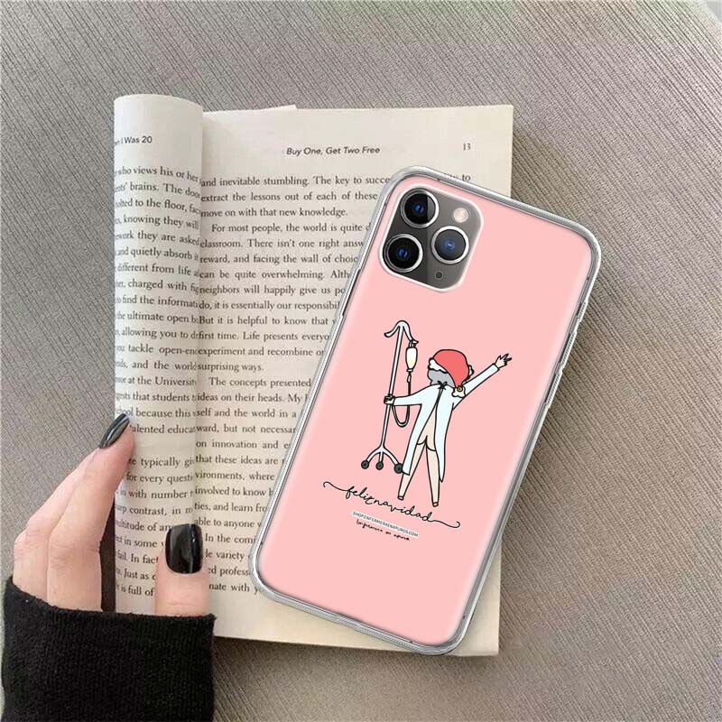Cartoon Medicine Doctor Nurse Phone For Apple Iphone 12 13 Mini 15 Pro Max 11 Pro 14 Plus 16 Pro Max 16E Case Shell Cover Clear