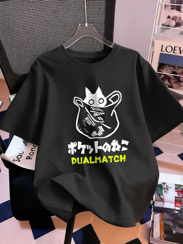 Cute Cat Cartoon Printing Short Sleeve TShirts Womens Summer Cotton Tee Shirts ONeck Comfortable Loose Tops Casual Clothes