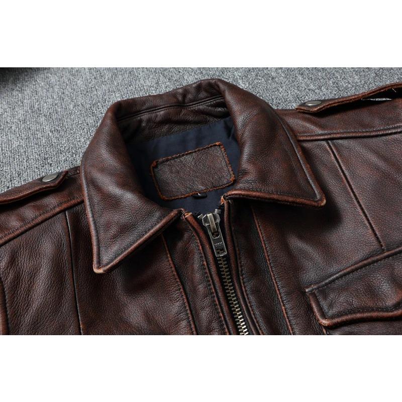 Chinese Size Vintage Red Brown Genuine Leather Jacket Men Soft Real Cowhide Black Winter Coat Biker Jackets Jaqueta Masculina De Couro