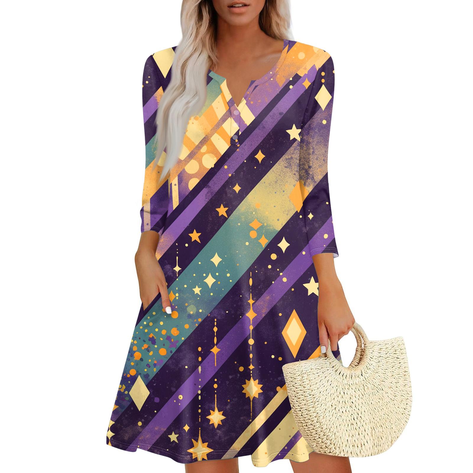 

Women s Dress Loose V Neck Three-quarter Sleeve With Pockets Dress XXL