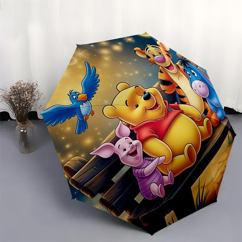 Ombrello da Viaggio a Tema Winnie the Pooh e Amici - 8 Stecche, Apertura e Chiusura Automatiche, Design Pieghevole Portatile, Ombrello Compatto ed Elegante