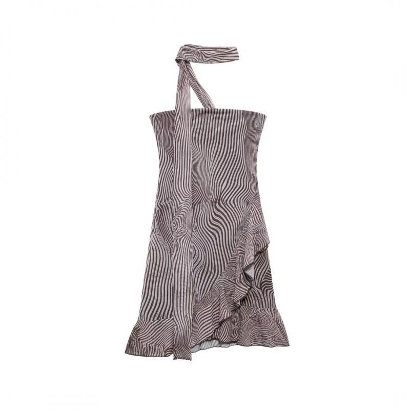 

European American Women s Clothing Summer Animal Pattern Printed Short Tube Top Dress L