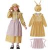 Girls Vintage Prairie Pioneer Costume Dress With Lace Bow Apron Role Play Performance