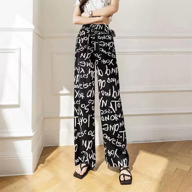 Women's Summer Ink Wash Tie-Dye Wide-Leg Ice Silk Pants
