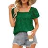 Summer Women T-shirt Square Neck Lace Hollow Out Casual Loose Short Sleeve Chiffon Shirt