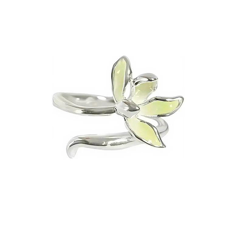 Small Fresh And Cool Enamel Dripping Oil Flower Butterfly Diamond Ring Niche Design Unique High-End Ring Woman