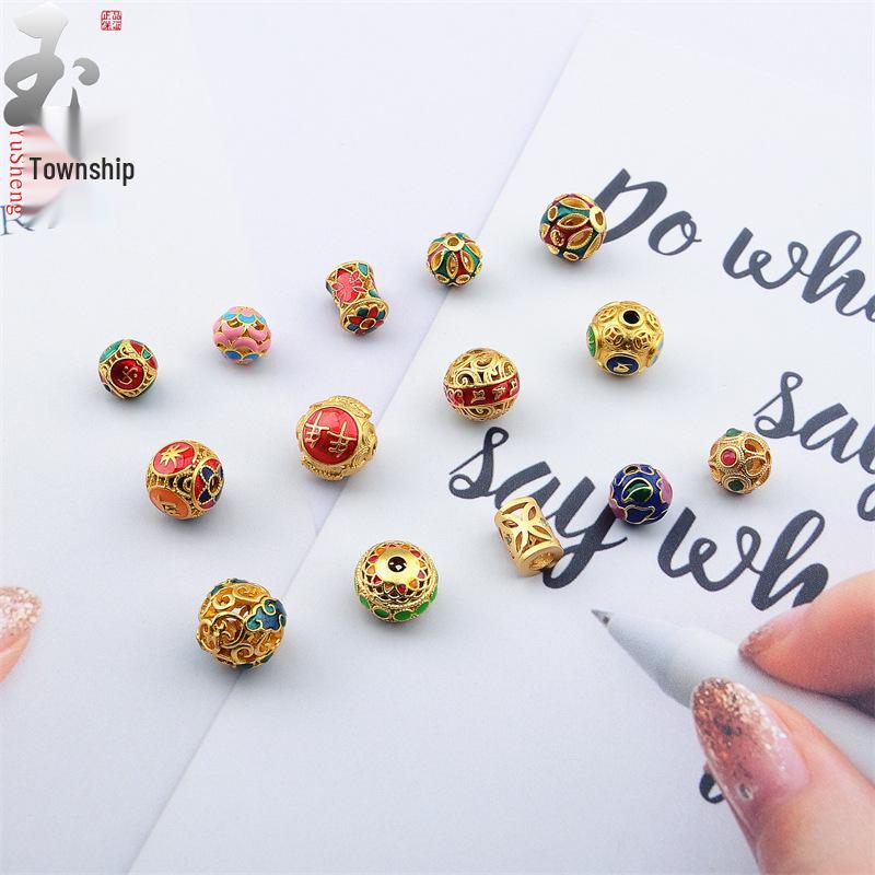 Ancient Gold Enamel Hollow Beads for DIY Bracelets & Necklaces