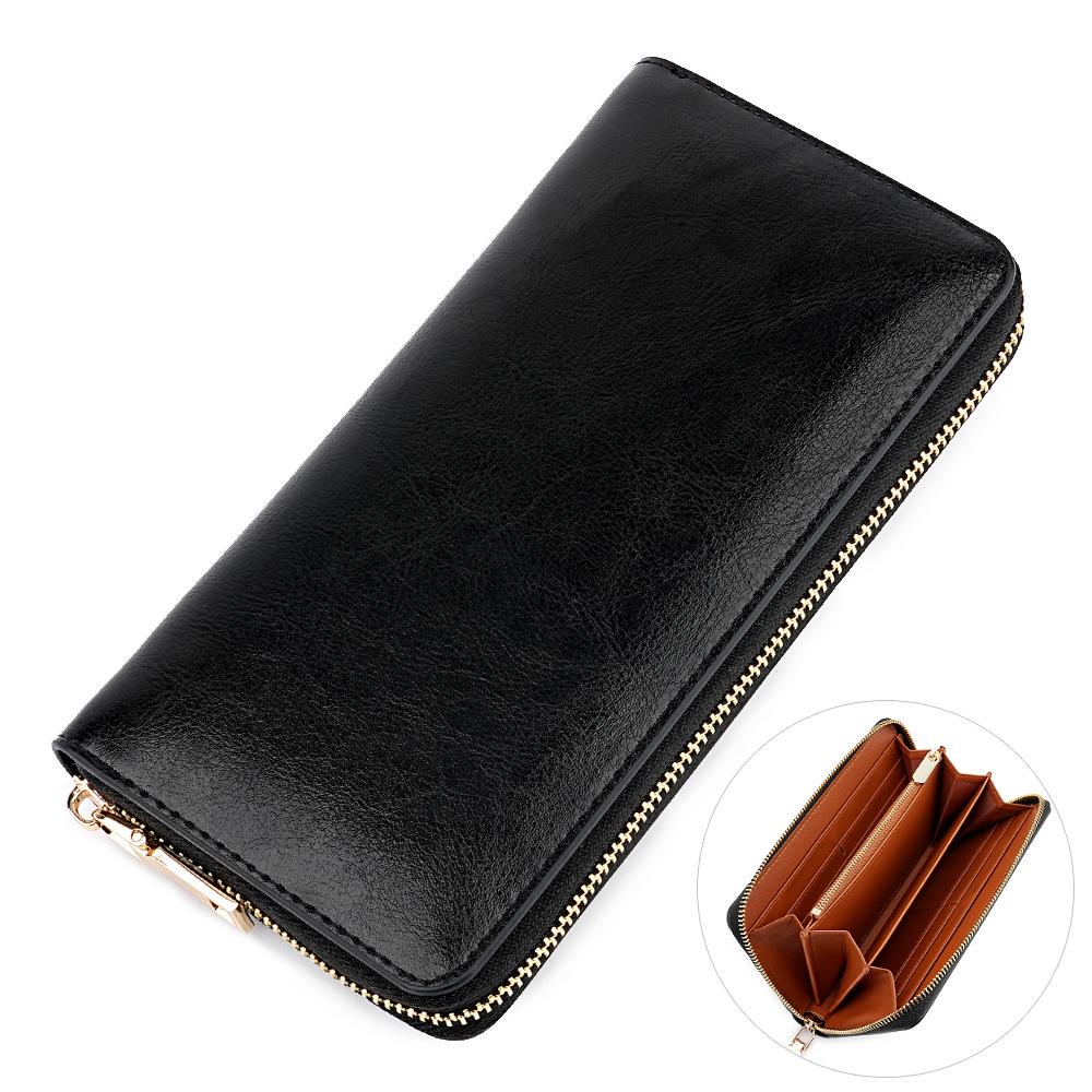 Unisex Oil Wax Cowhide Leather Wallet: Long Zip Design, Bestseller In Japan