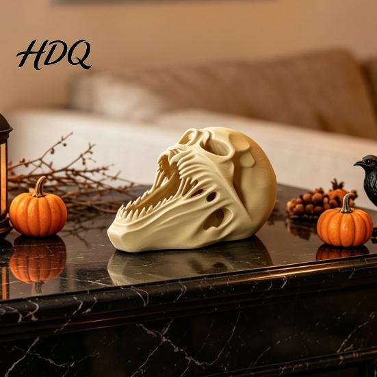 Gruseliger Kiefernschädel Tischornament 3D Gedrucktes Halloween-Ornament, Realistische Horror-Statue, Gruselige Party-Requisiten für Spukhäuser Figur mit Scharfen
