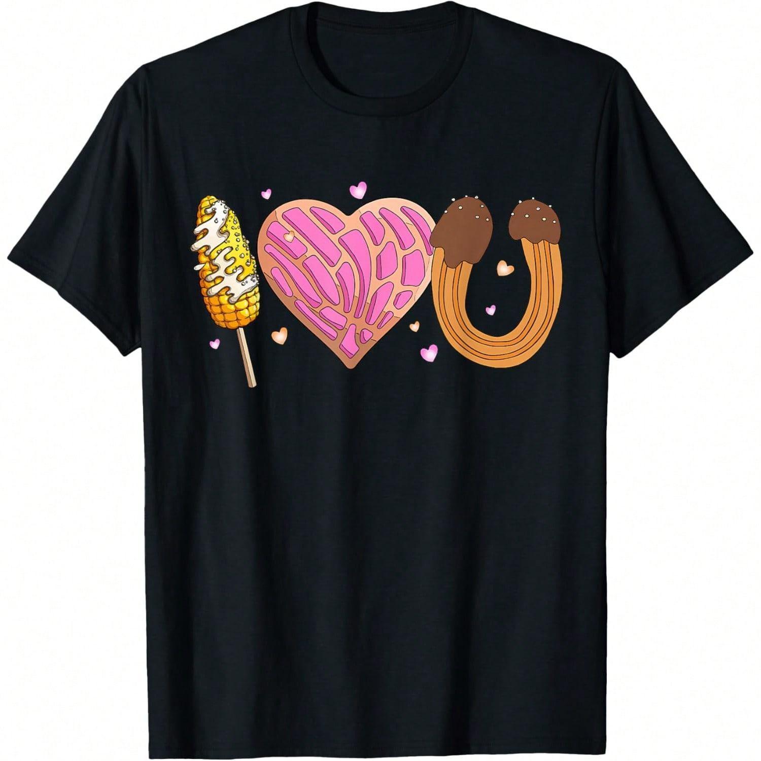 I Love U Conchas Elotes Churros Funny Mexican Valentines Day T-Shirt S