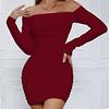 Rochie elegantă de primăvară/toamnă pentru femei, cu un singur umăr, mânecă lungă, mulată pe corp, sexy, stil european/asiatic, wrap