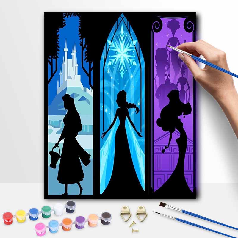 Disney Princess Silhouette oil painting kit home bedroom wall decoration creative handmade giftFrom Frozen Elsa And Maleficent 20x30cm