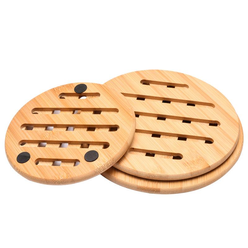 Portable placemat, thickened circular household coaster, hollowed out bamboo insulation mat
