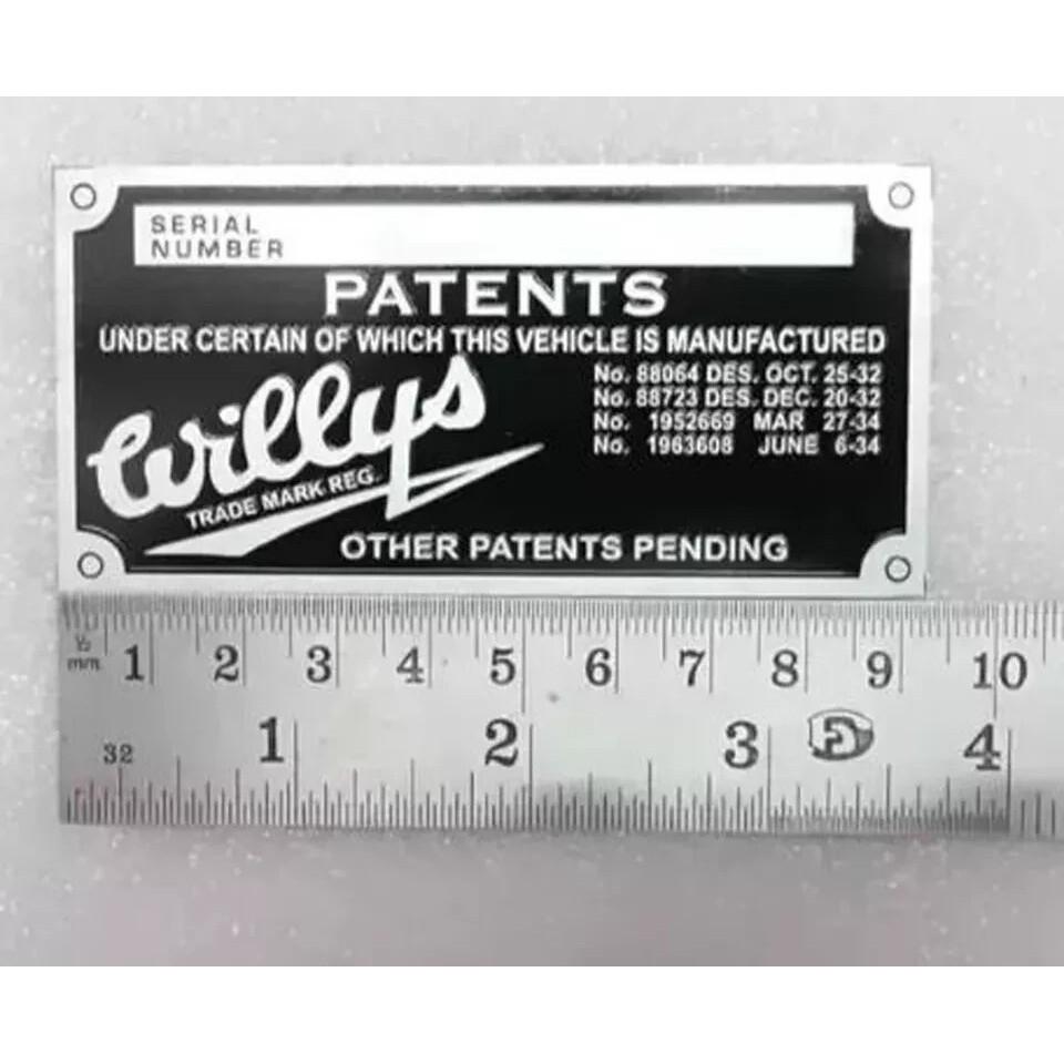 Vehicle Serial Number Data Patents Plate For Jeeps Willys