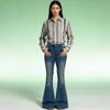 Women's Mid Rise Flare Jeans Vintage Washed Stretch Denim Bell Bottom Pants Plus Size