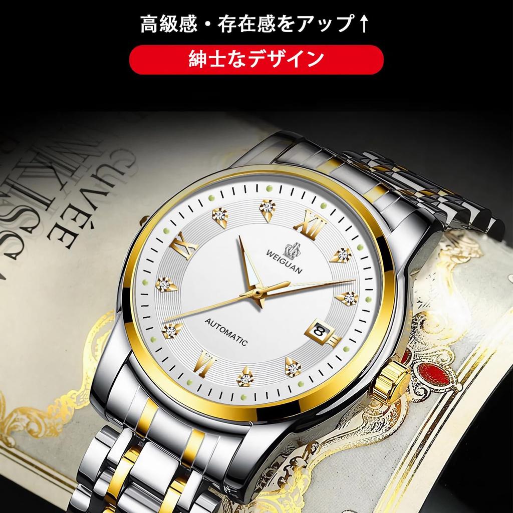 TeamSky Mechanical Automatic Manual Stainless Large Day Gift Silver Band Watch, Men's Watch, Mechanical, Steel, Waterproof, Watch, Steel, Luminous,