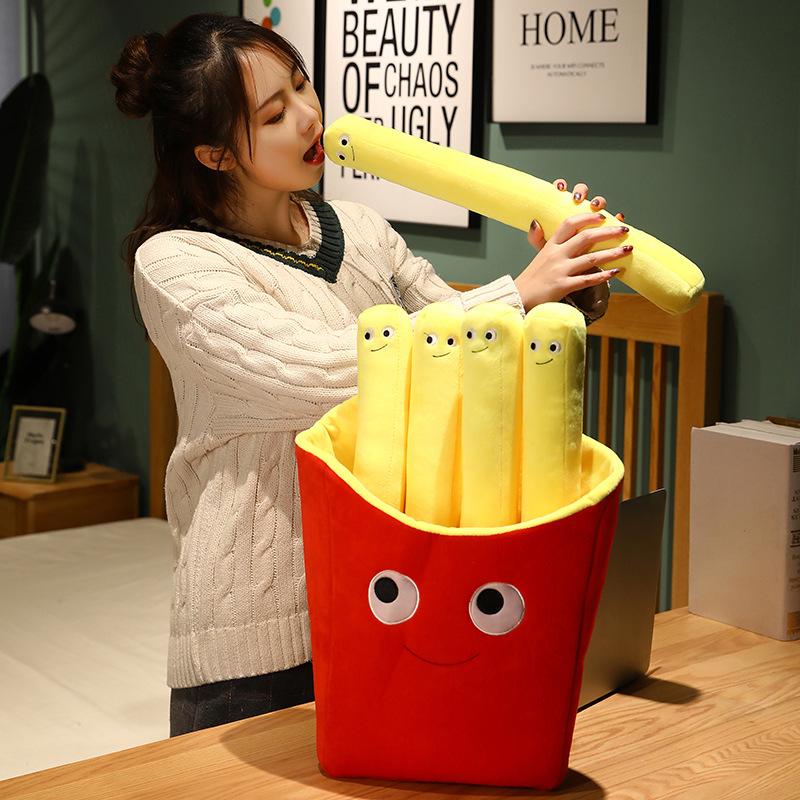 Ins Simulated Cute Fries Snack Pillow Doll Plush Toy Long Strip Pillow Food Bag Doll Doll Doll