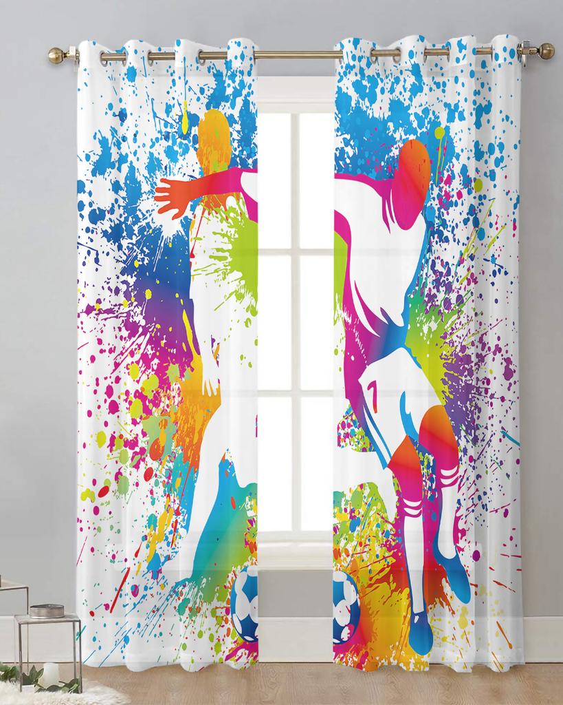 Soccer Football Game Sport Splash Ink Sheer Curtains for Living Room Decoration Window Curtains Kitchen Tulle Voile Curtains