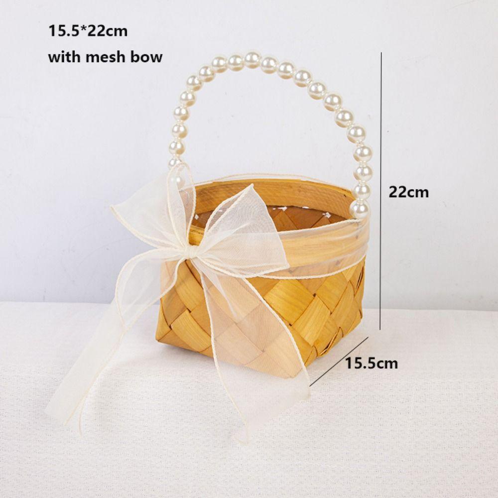 with Pearl Hand-held Weaving Flower Basket Vegetable Fruit Flowers Holder  Living Room Decoration